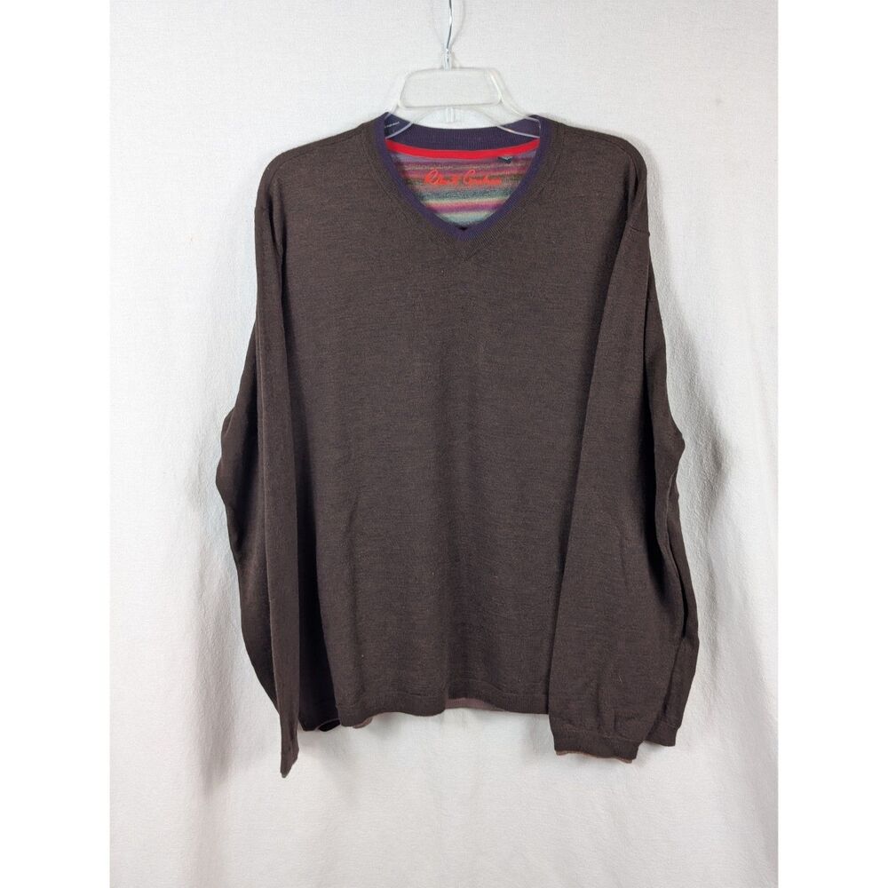 Robert Graham Wool V-Neck Sweater Brown Men's Size 3XL/XXXL